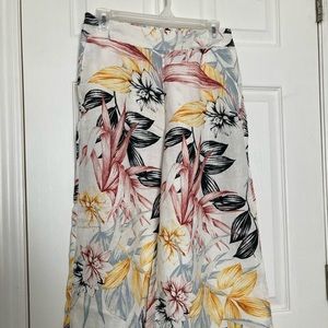 Linen tropical print wide legs pants